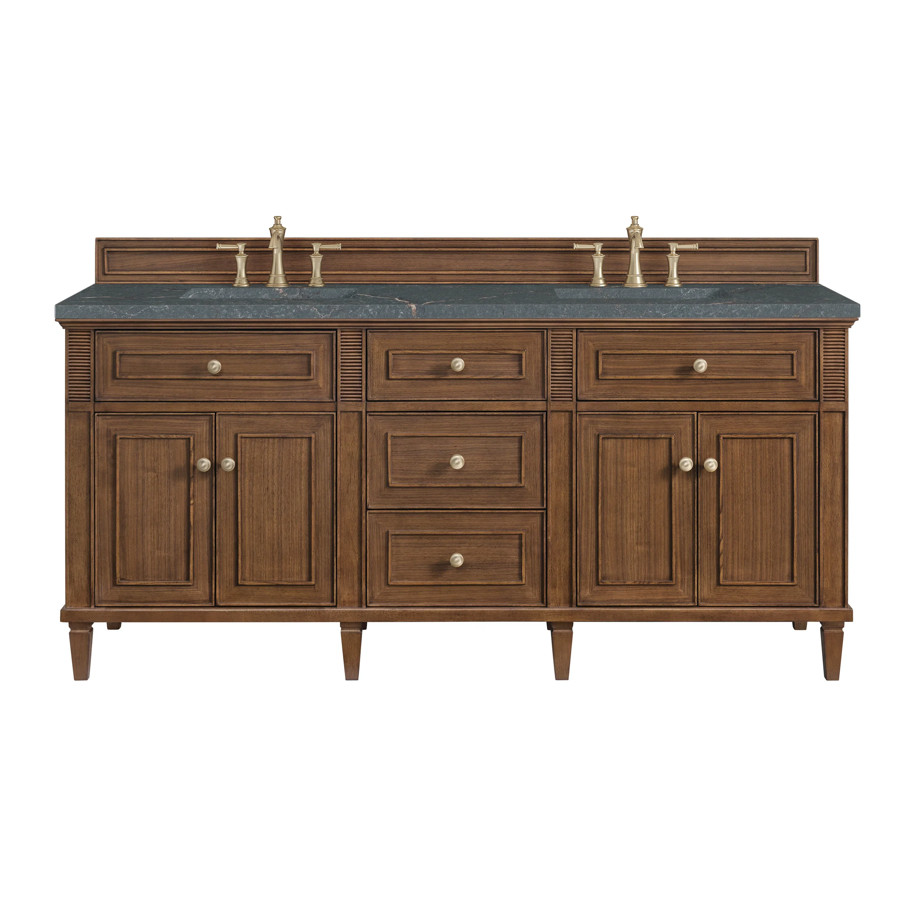 Lorelai 72"Double Vanity, Mid-Century Walnut w/ 3 CM Parisien Bleu Silestone Top w/FreePower Wireless Charger