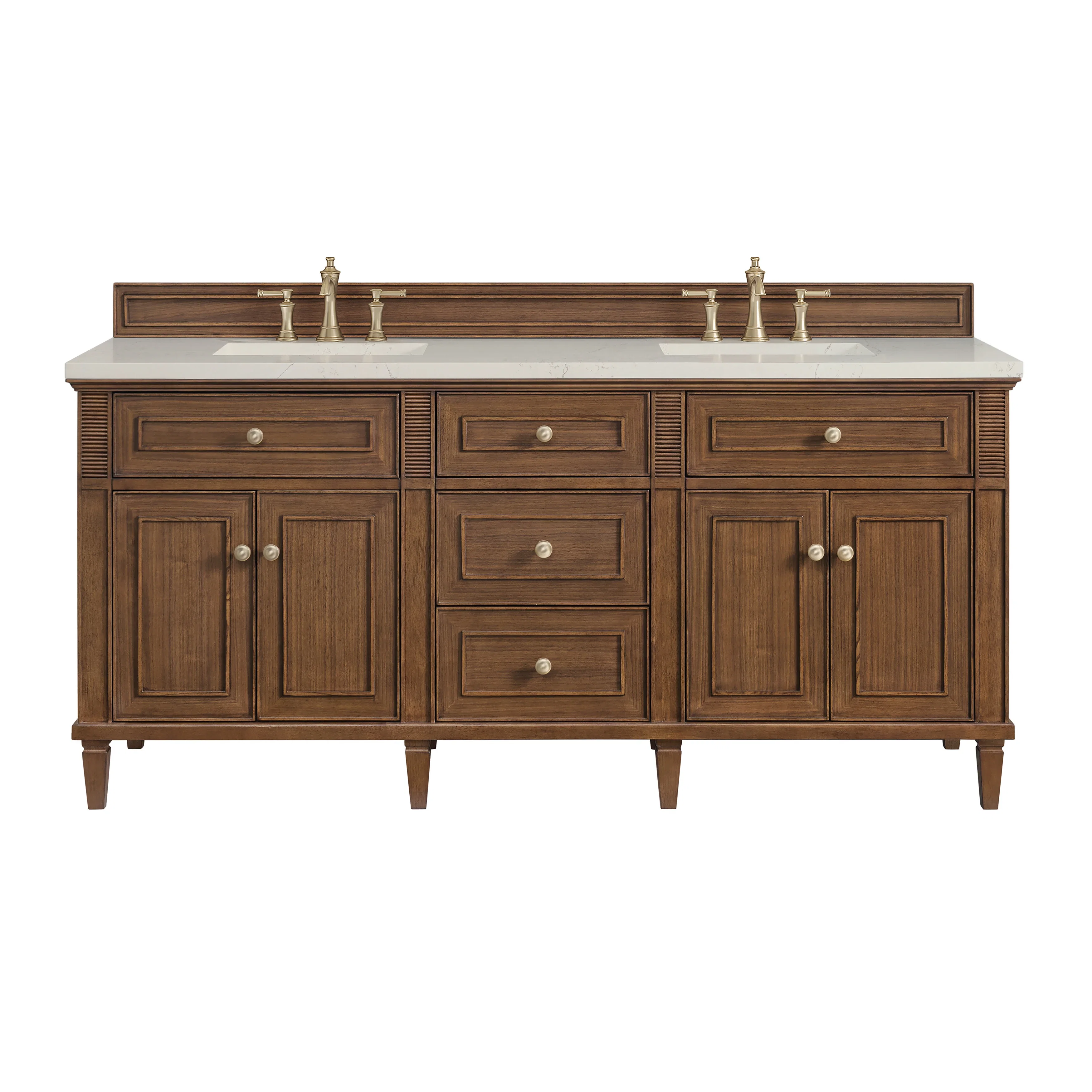 Lorelai 72" Double Vanity, Mid-Century Walnut, w/ 3 CM Siberian Silestone Top w/FreePower Wireless Charger