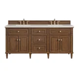 Lorelai 72" Double Vanity, Mid-Century Walnut, w/ 3 CM Siberian Silestone Top w/FreePower Wireless Charger