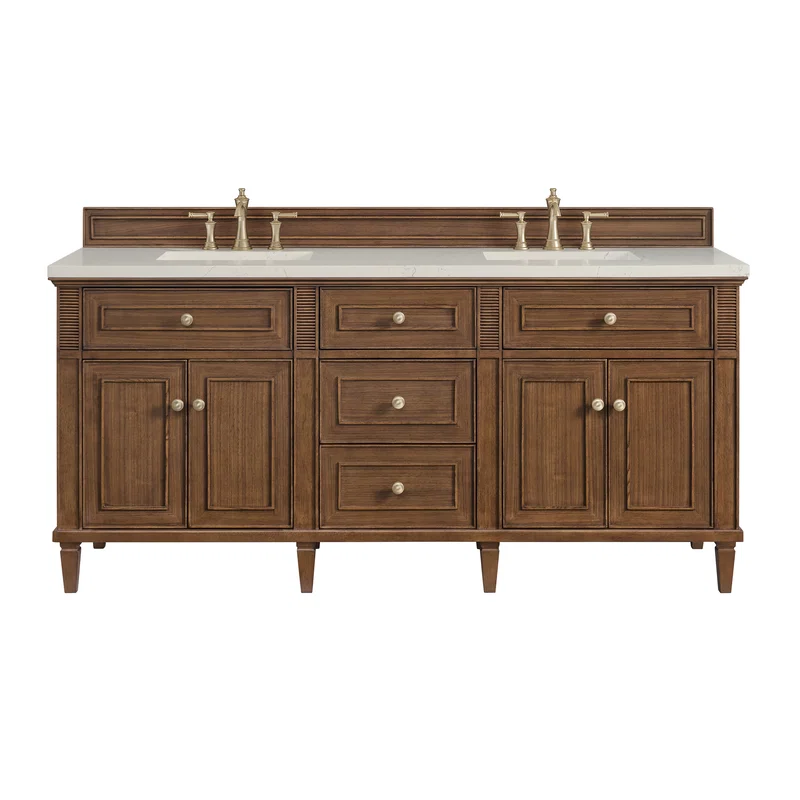 Lorelai 72" Double Vanity, Mid-Century Walnut, w/ 3 CM Siberian Silestone Top w/FreePower Wireless Charger