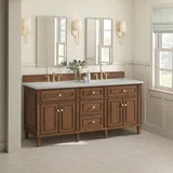 Lorelai 72" Double Vanity, Mid-Century Walnut, w/ 3 CM Siberian Silestone Top w/FreePower Wireless Charger