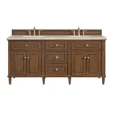 Lorelai 72" Double Vanity, Mid-Century Walnut, w/ 3 CM Tajnar Eclos Top w/FreePower Wireless Charger