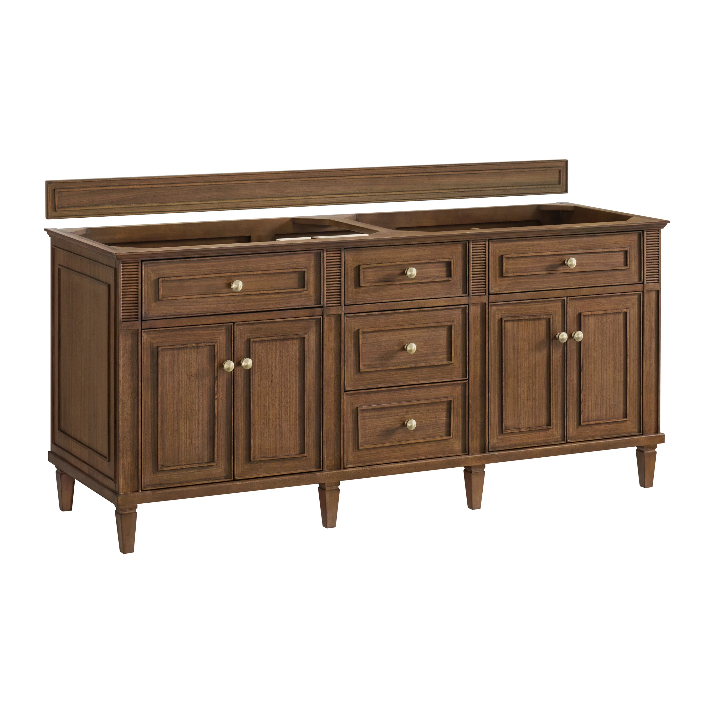 Lorelai 72" Double Vanity, Mid-Century Walnut, w/ 3 CM Tajnar Eclos Top w/FreePower Wireless Charger