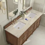 Lorelai 72" Double Vanity, Mid-Century Walnut, w/ 3 CM Tajnar Eclos Top w/FreePower Wireless Charger