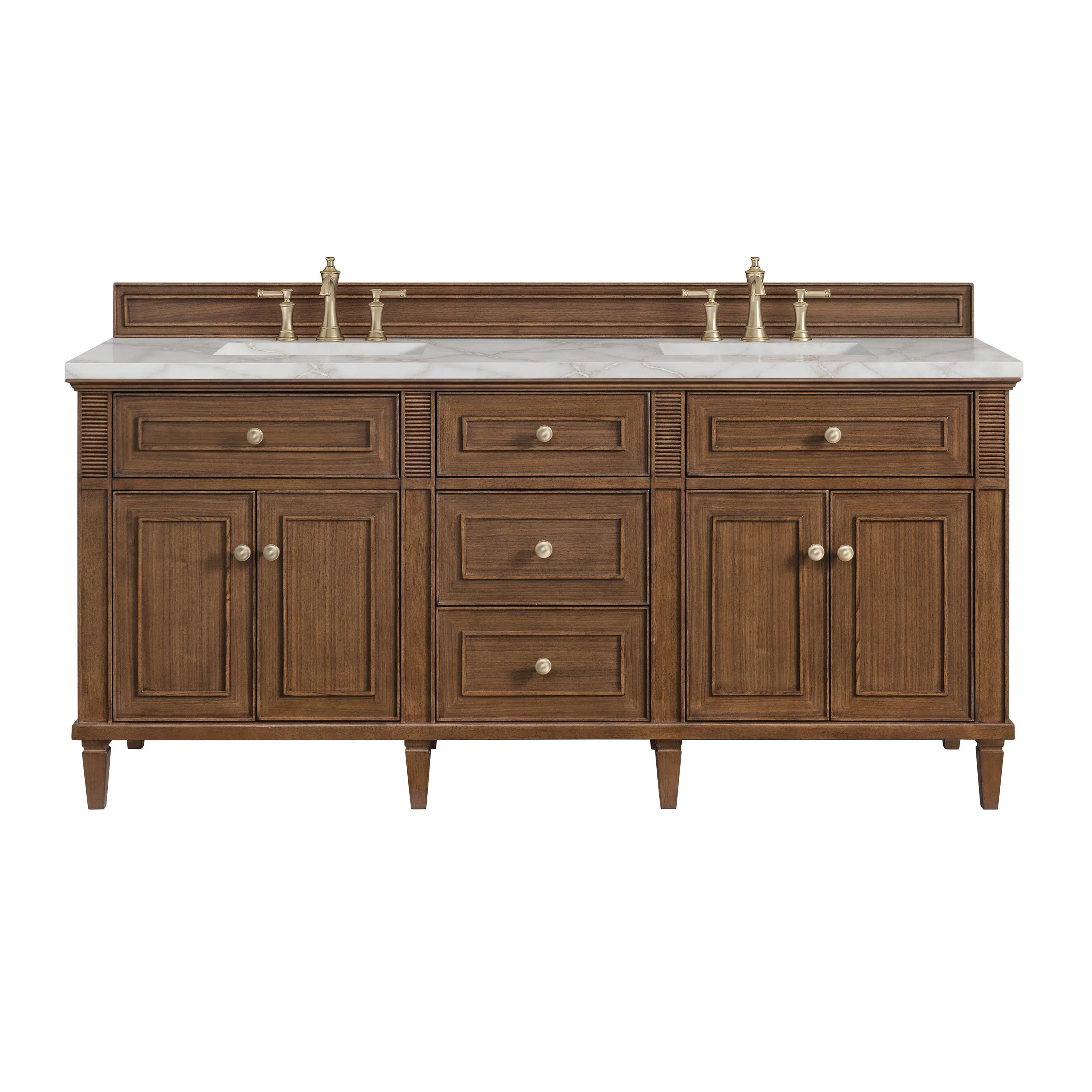 Lorelai 72"Double Vanity, Mid-Century Walnut w/ 3 CM Victorian Silver Silestone Top w/FreePower Wireless Charger