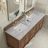 Lorelai 72"Double Vanity, Mid-Century Walnut w/ 3 CM Victorian Silver Silestone Top w/FreePower Wireless Charger