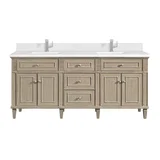 Lorelai 72" Double Vanity, Whitewashed Oak w/ Single Hole 3 CM White Zeus Silestone Top & Backsplash