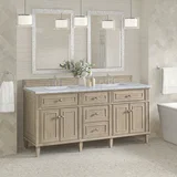 Lorelai 72" Double Vanity, Whitewashed Oak w/ 3 CM Carrara White Marble Top