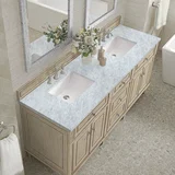 Lorelai 72" Double Vanity, Whitewashed Oak w/ 3 CM Carrara White Marble Top