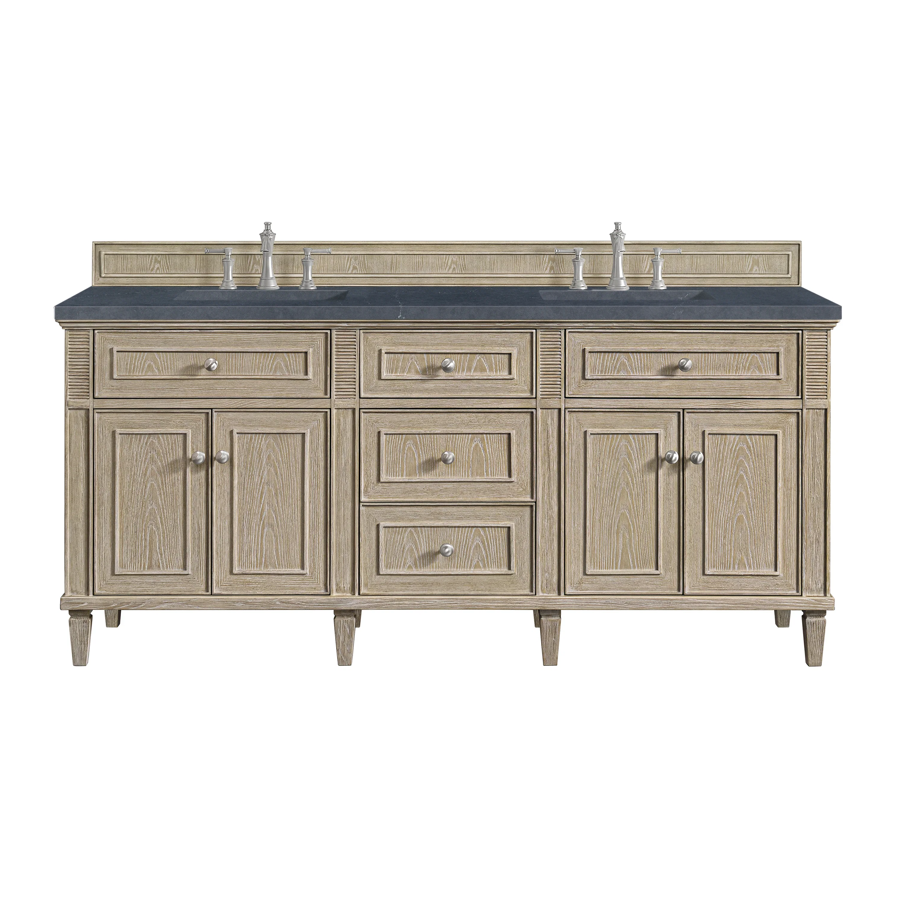 Lorelai 72" Double Vanity, Whitewashed Oak w/ 3 CM Charcoal Soapstone Silestone Top