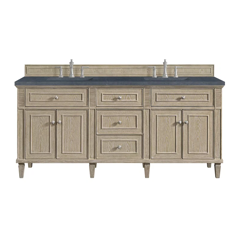 Lorelai 72" Double Vanity, Whitewashed Oak w/ 3 CM Charcoal Soapstone Silestone Top