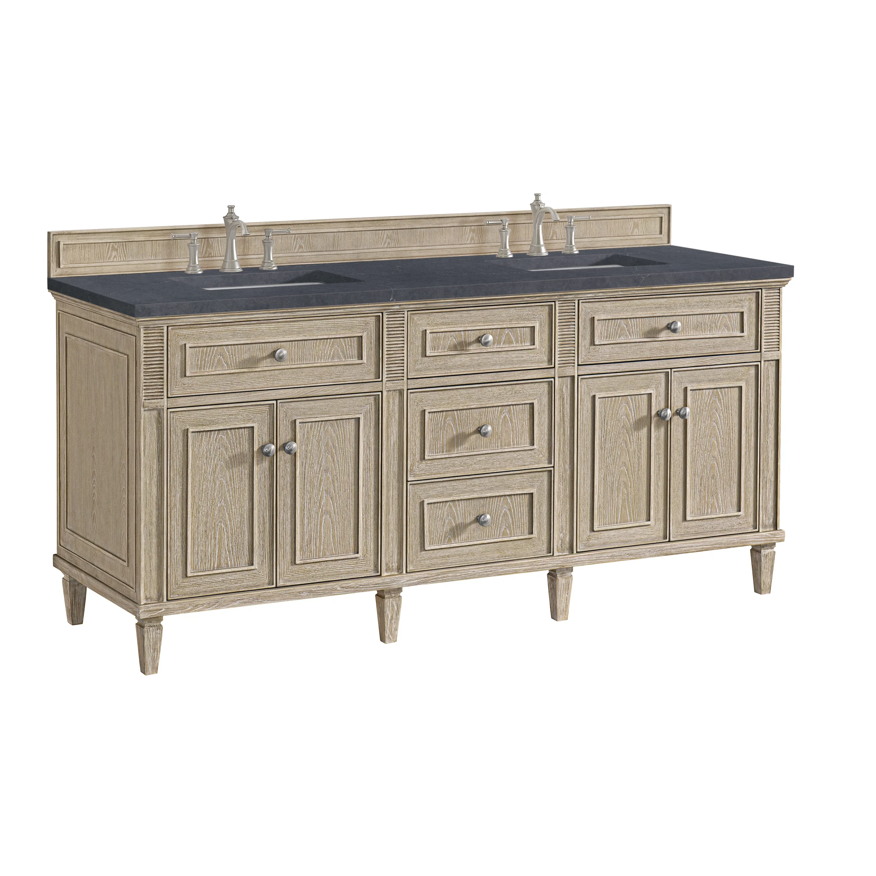 Lorelai 72" Double Vanity, Whitewashed Oak w/ 3 CM Charcoal Soapstone Silestone Top