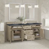 Lorelai 72" Double Vanity, Whitewashed Oak w/ 3 CM Charcoal Soapstone Silestone Top