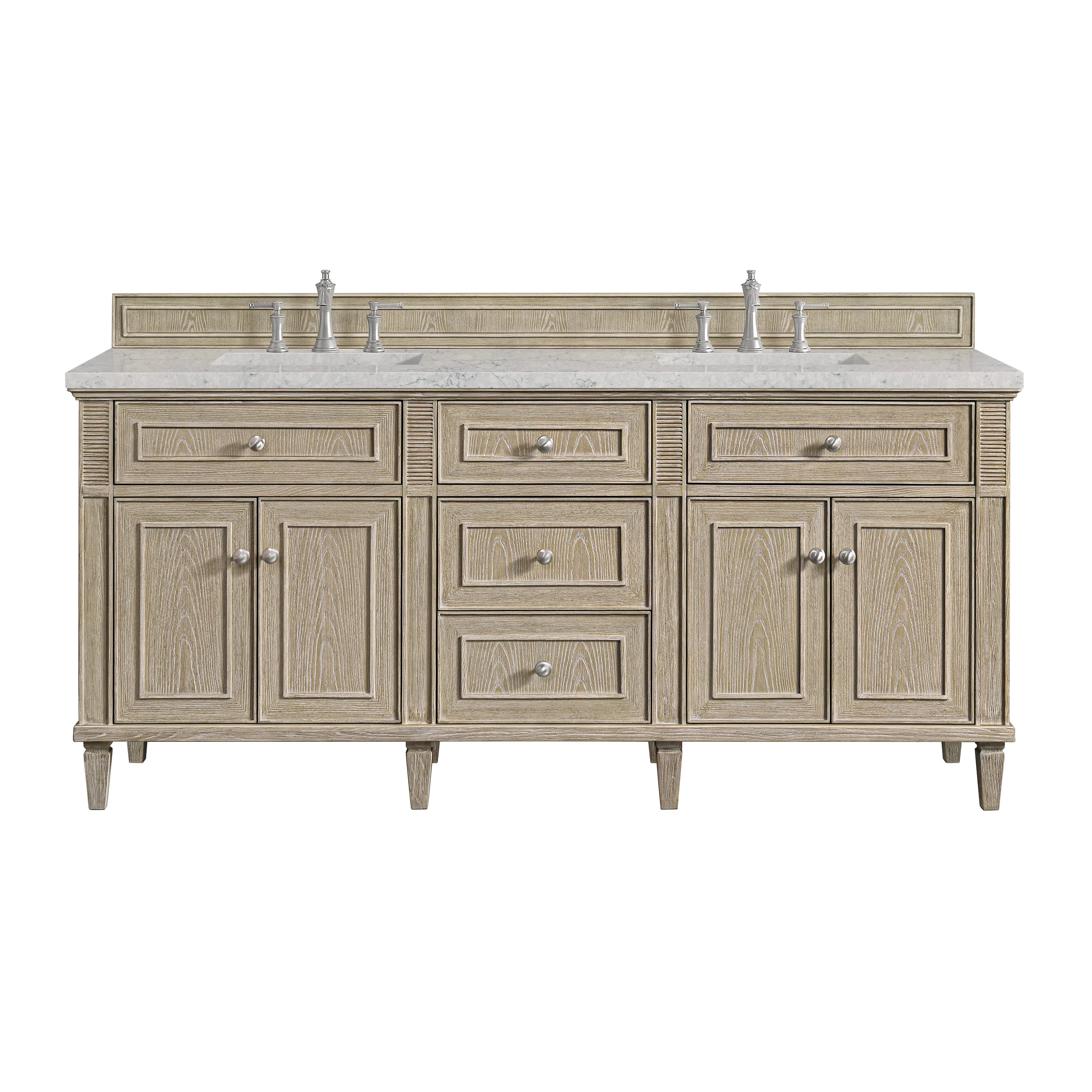 Lorelai 72" Double Vanity, Whitewashed Oak w/ 3 CM Eternal Jasmine Pearl Silestone Top