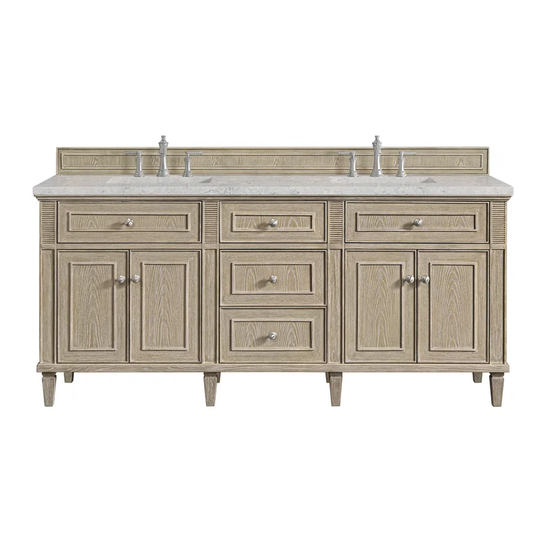 Lorelai 72" Double Vanity, Whitewashed Oak w/ 3 CM Eternal Jasmine Pearl Silestone Top