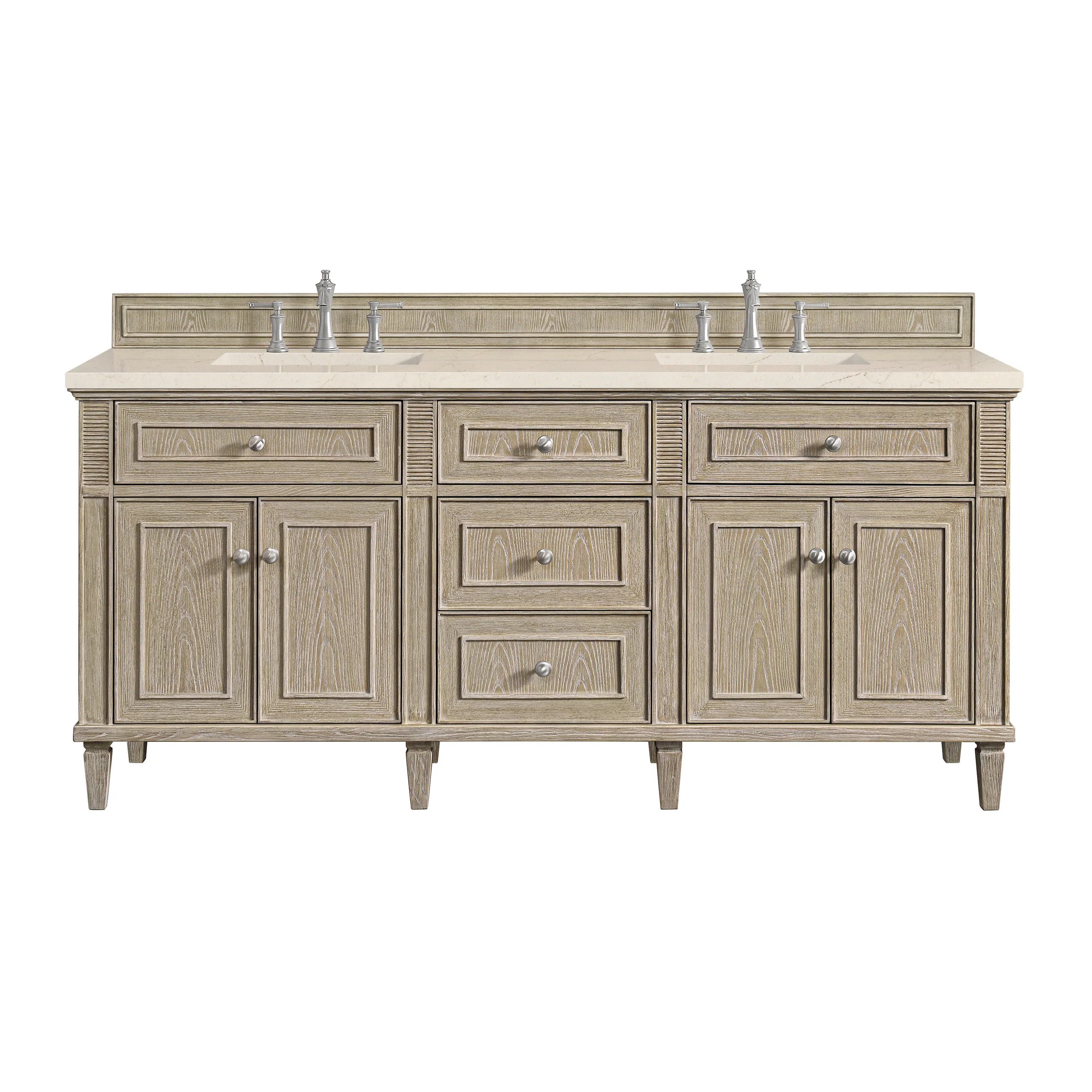 Lorelai 72" Double Vanity, Whitewashed Oak w/ 3 CM Eternal Marfil Silestone Top