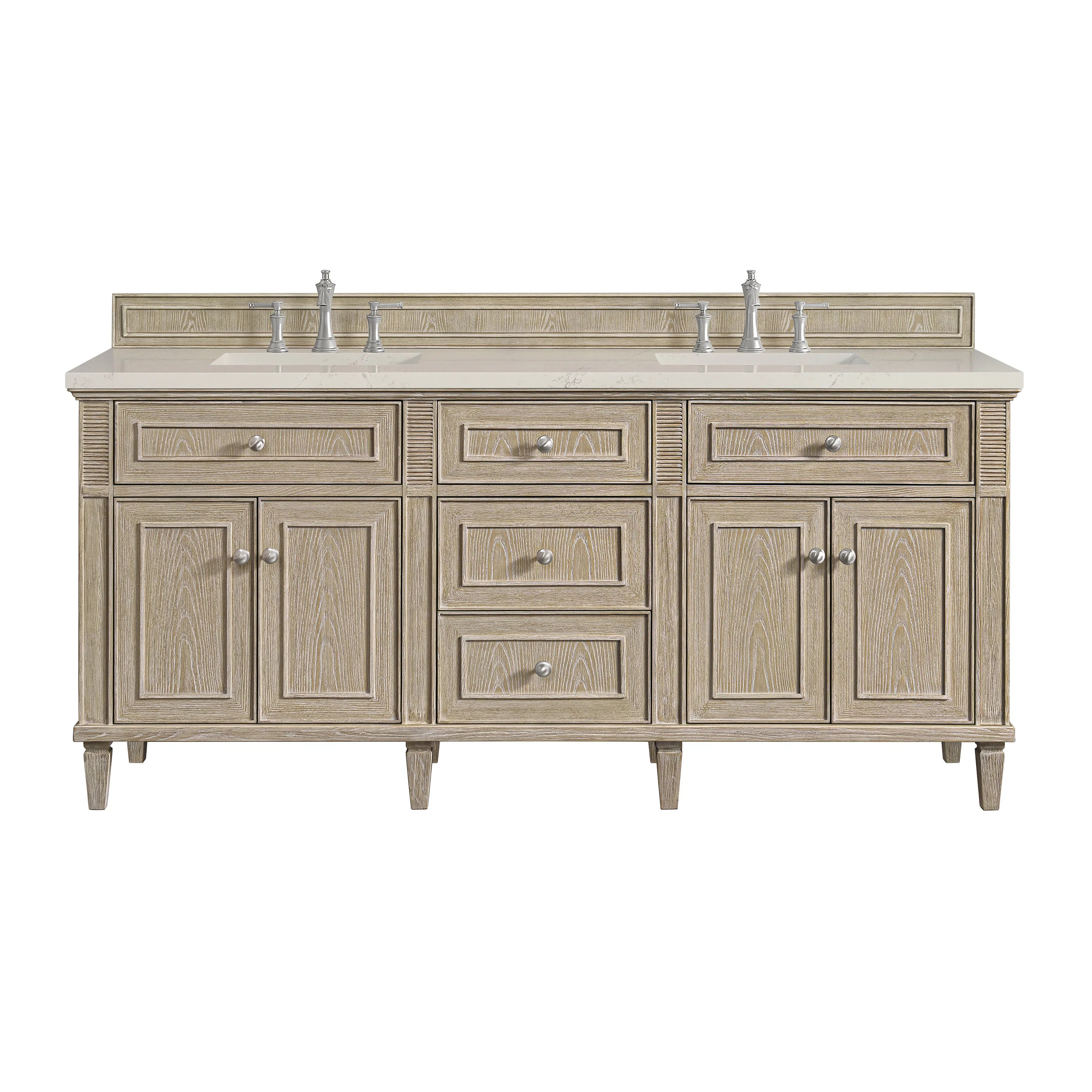 Lorelai 72" Double Vanity, Whitewashed Oak, w/ 3 CM Siberian Silestone Top