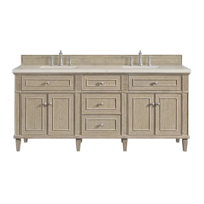 Lorelai 72" Double Vanity, Whitewashed Oak, w/ 3 CM Siberian Silestone Top