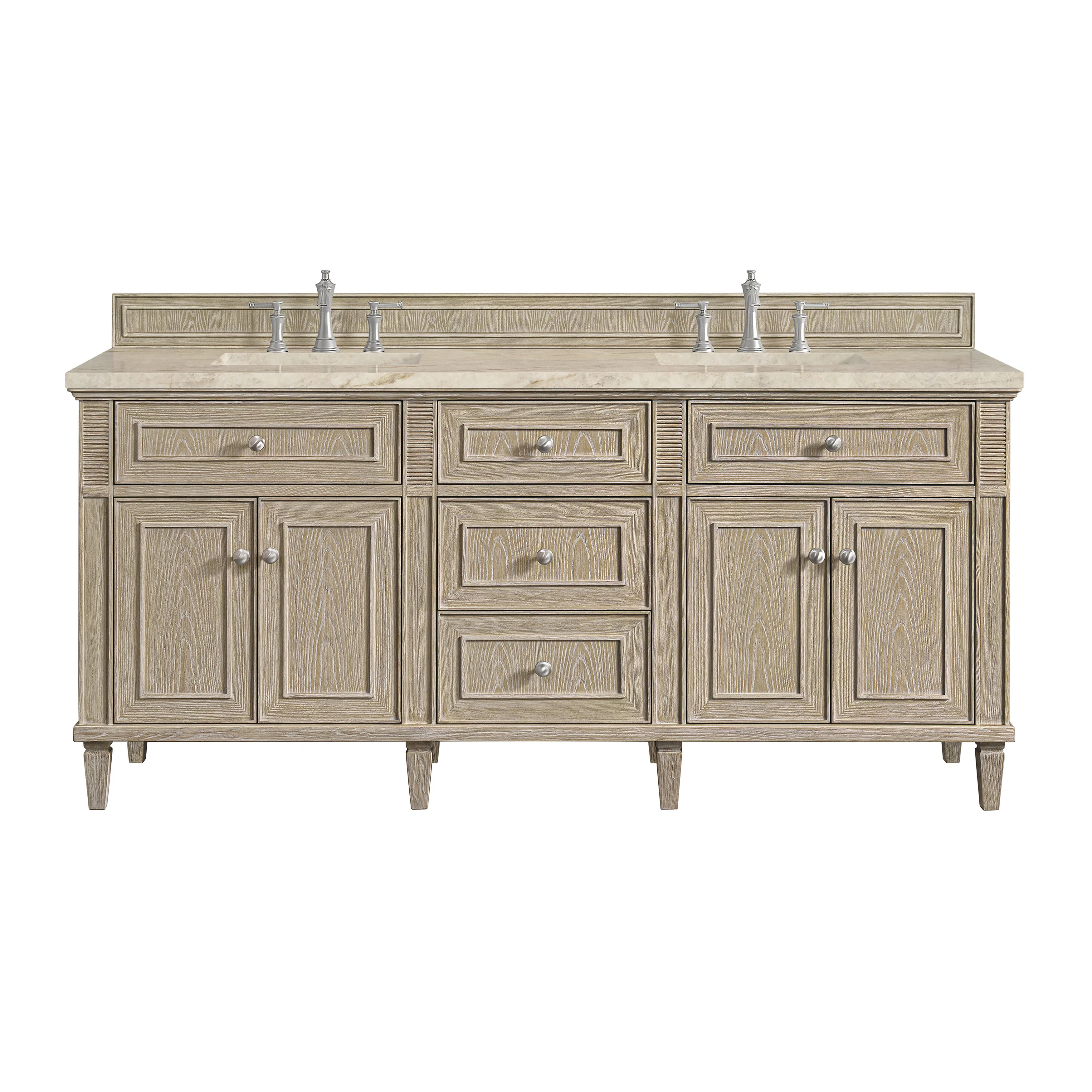 Lorelai 72" Double Vanity, Whitewashed Oak, w/ 3 CM Tajnar Eclos Top