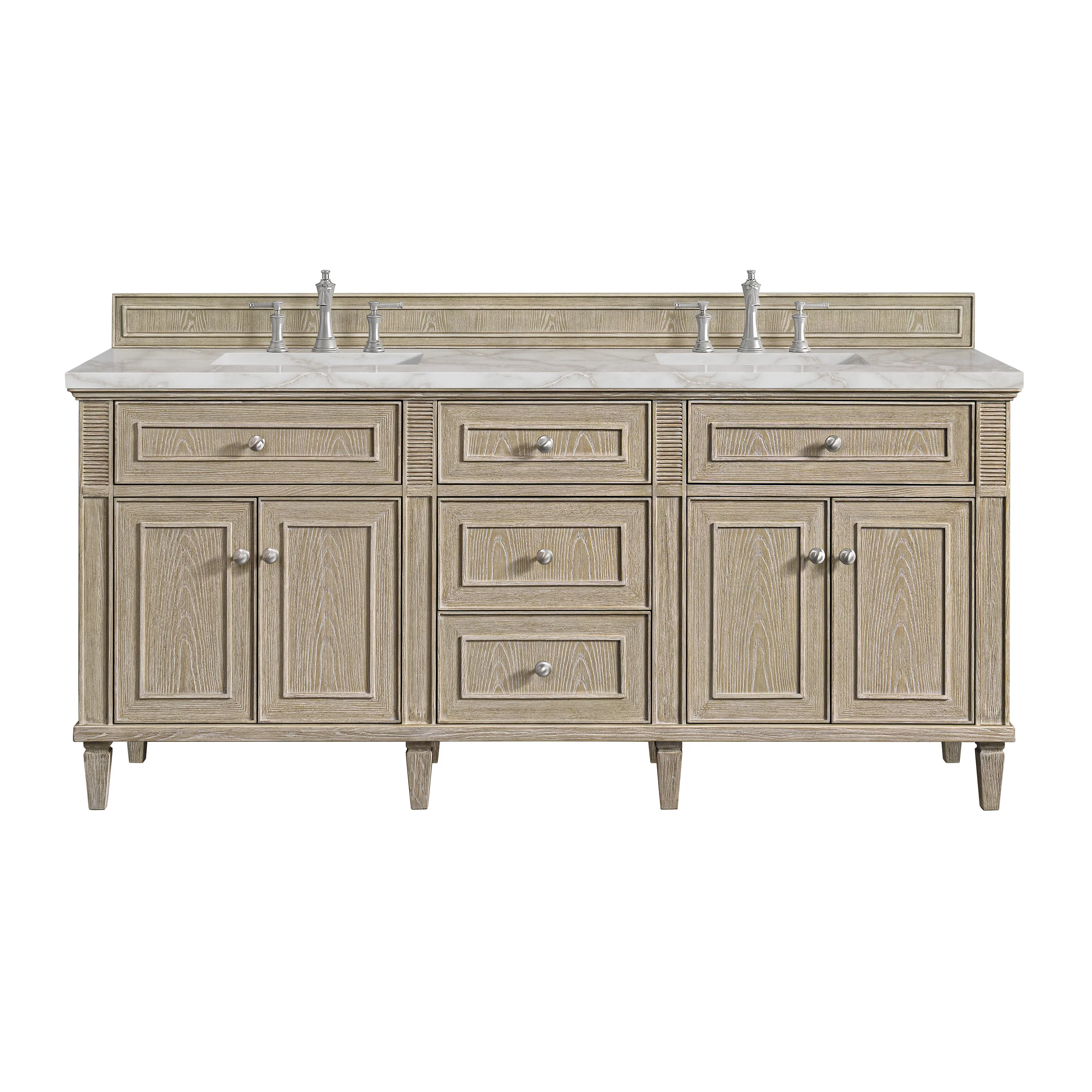 Lorelai 72" Double Vanity, Whitewashed Oak w/ 3 CM Victorian Silver Silestone Top