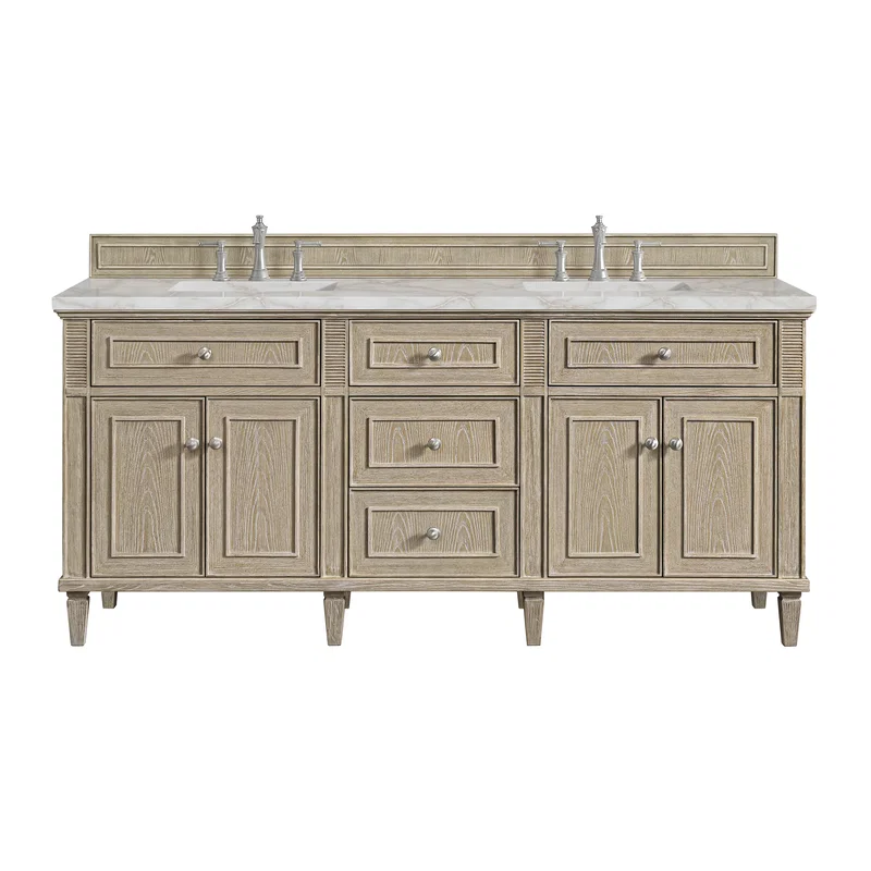 Lorelai 72" Double Vanity, Whitewashed Oak w/ 3 CM Victorian Silver Silestone Top