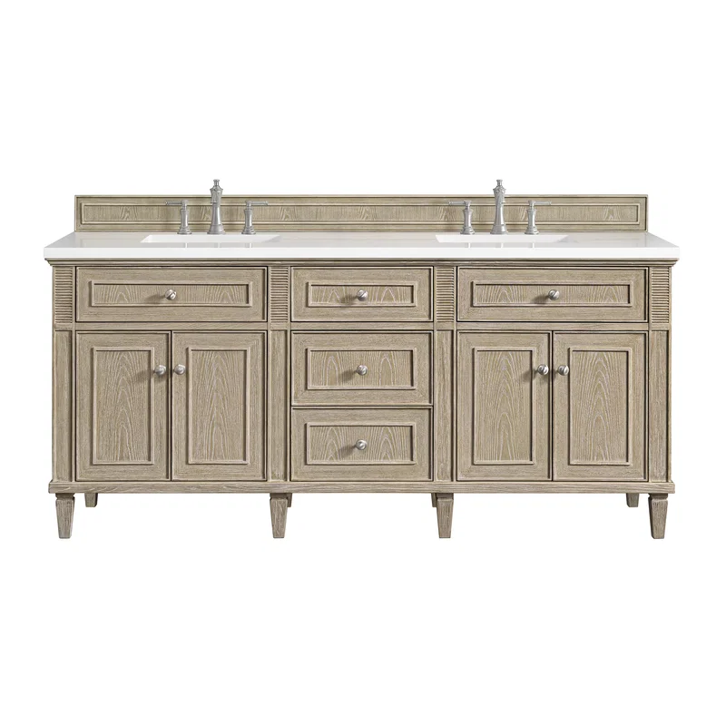 Lorelai 72" Double Vanity, Whitewashed Oak w/ 3 CM White Zeus Silestone Top