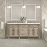 Lorelai 72" Double Vanity, Whitewashed Oak w/ 3 CM White Zeus Silestone Top