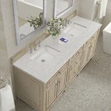 Lorelai 72" Double Vanity, Whitewashed Oak w/ 3 CM Eternal Jasmine Pearl Silestone Top w/FreePower Wireless Charger