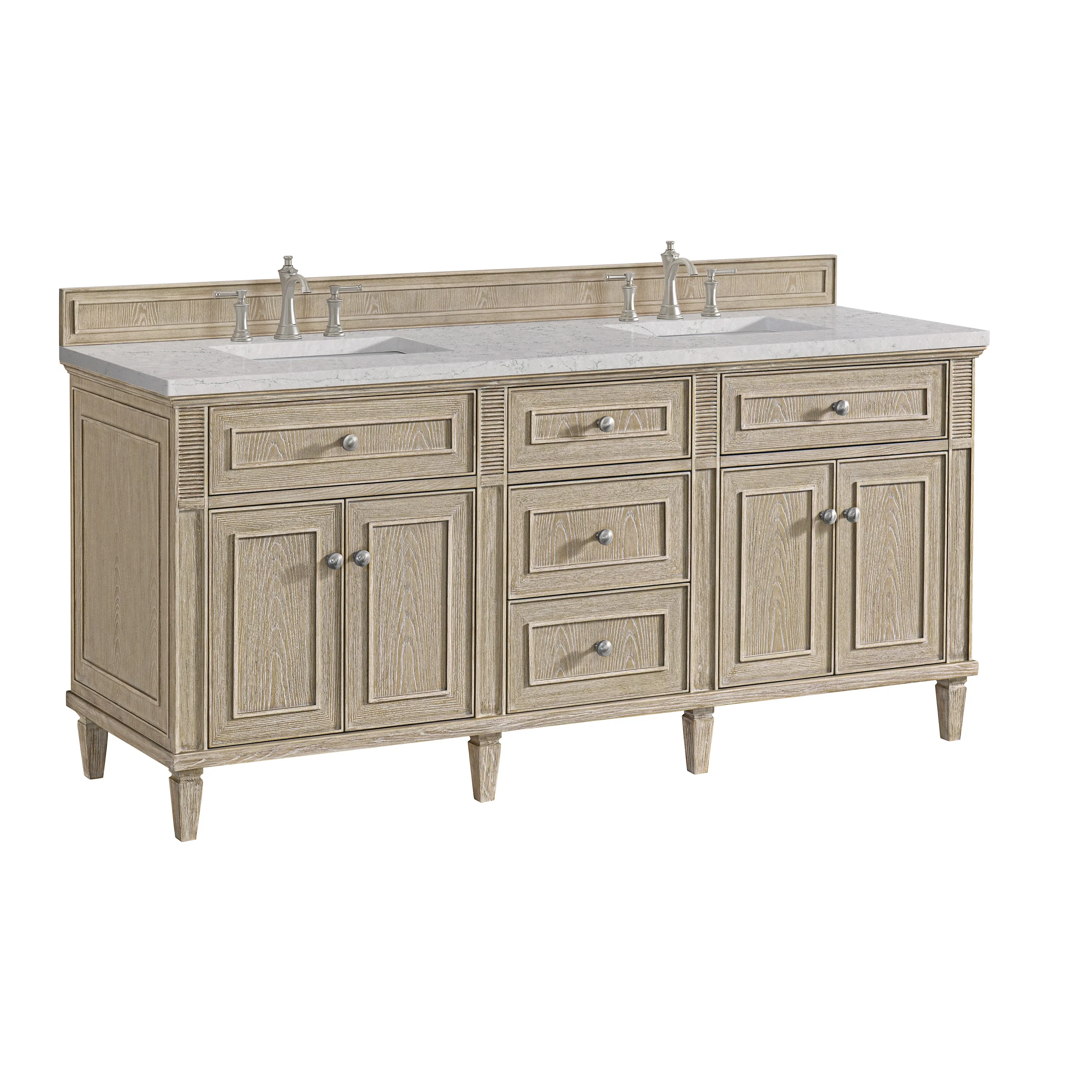 Lorelai 72" Double Vanity, Whitewashed Oak w/ 3 CM Eternal Jasmine Pearl Silestone Top w/FreePower Wireless Charger