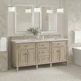 Lorelai 72" Double Vanity, Whitewashed Oak w/ 3 CM Eternal Jasmine Pearl Silestone Top w/FreePower Wireless Charger