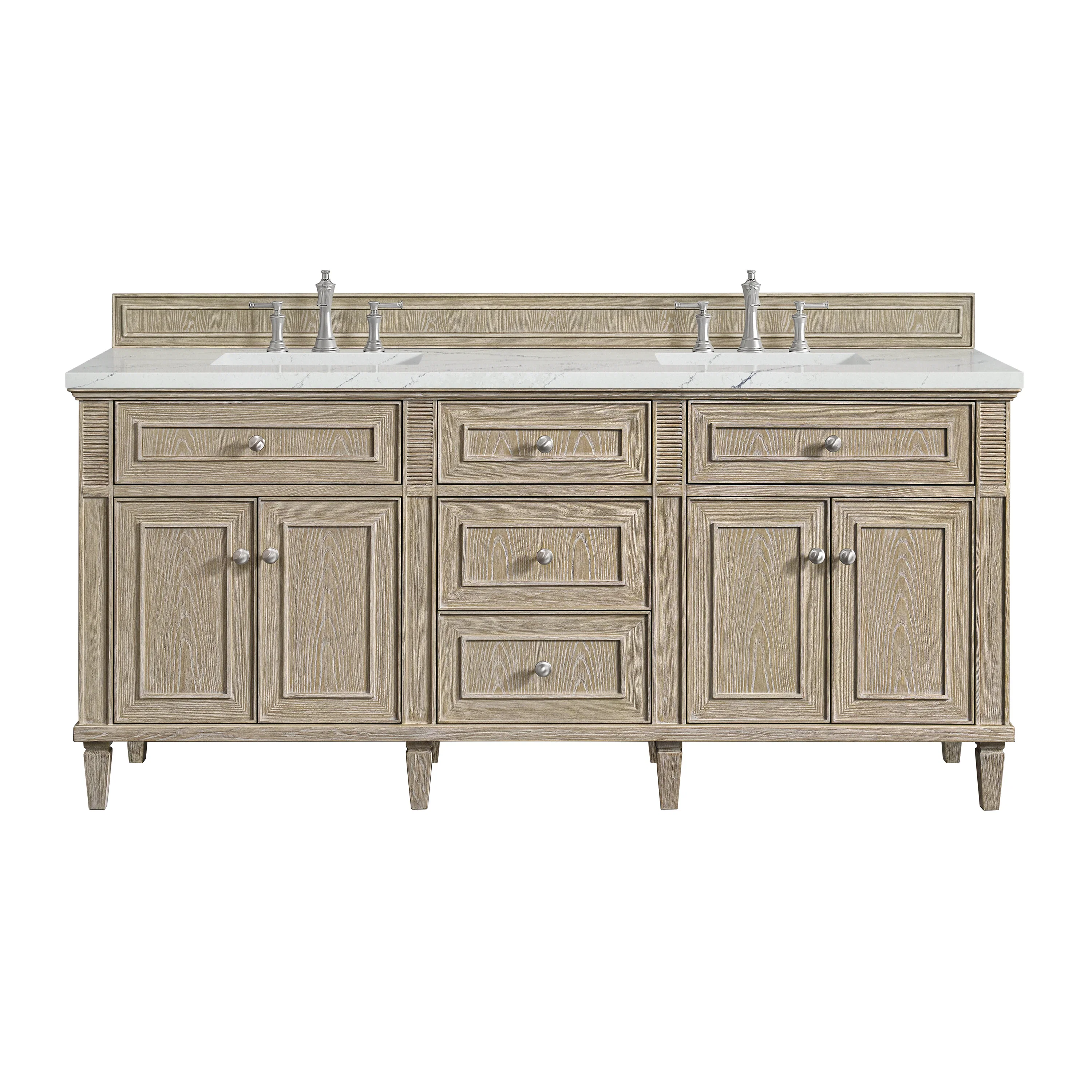 Lorelai 72" Double Vanity, Whitewashed Oak w/ 3 CM Ethereal Noctis Silestone Top w/FreePower Wireless Charger