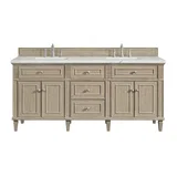 Lorelai 72" Double Vanity, Whitewashed Oak w/ 3 CM Ethereal Noctis Silestone Top w/FreePower Wireless Charger