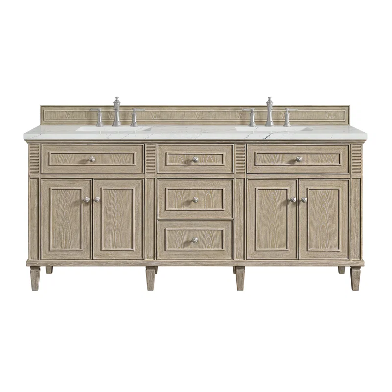 Lorelai 72" Double Vanity, Whitewashed Oak w/ 3 CM Ethereal Noctis Silestone Top w/FreePower Wireless Charger