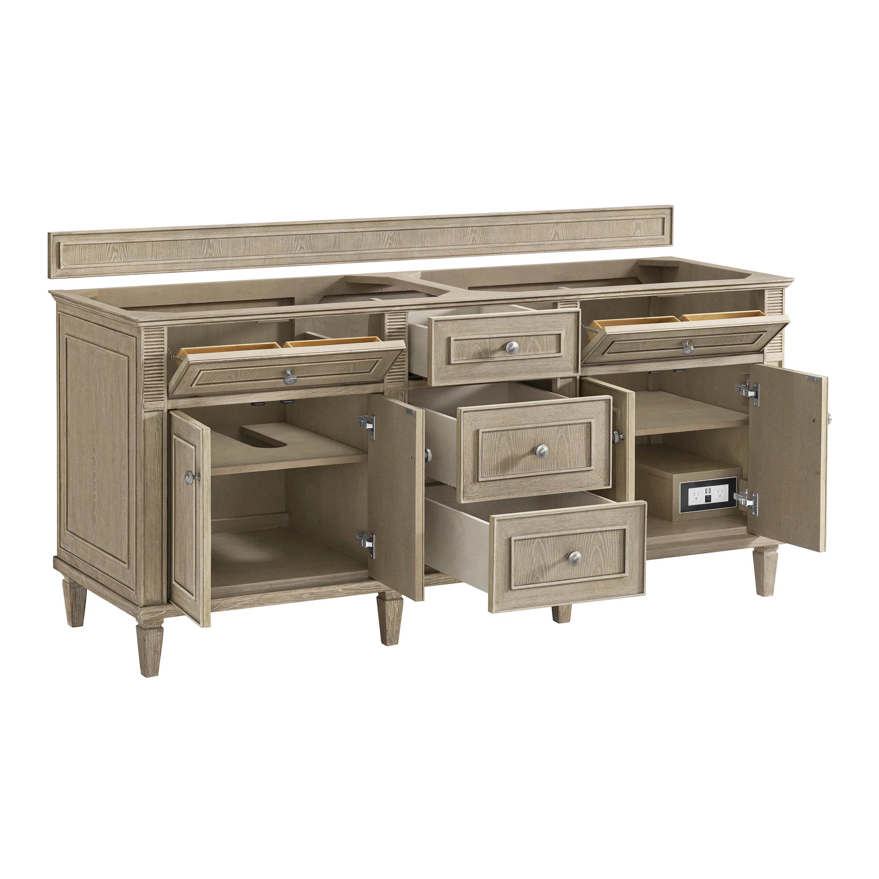 Lorelai 72" Double Vanity, Whitewashed Oak w/ 3 CM Ethereal Noctis Silestone Top w/FreePower Wireless Charger