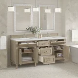 Lorelai 72" Double Vanity, Whitewashed Oak w/ 3 CM Ethereal Noctis Silestone Top w/FreePower Wireless Charger