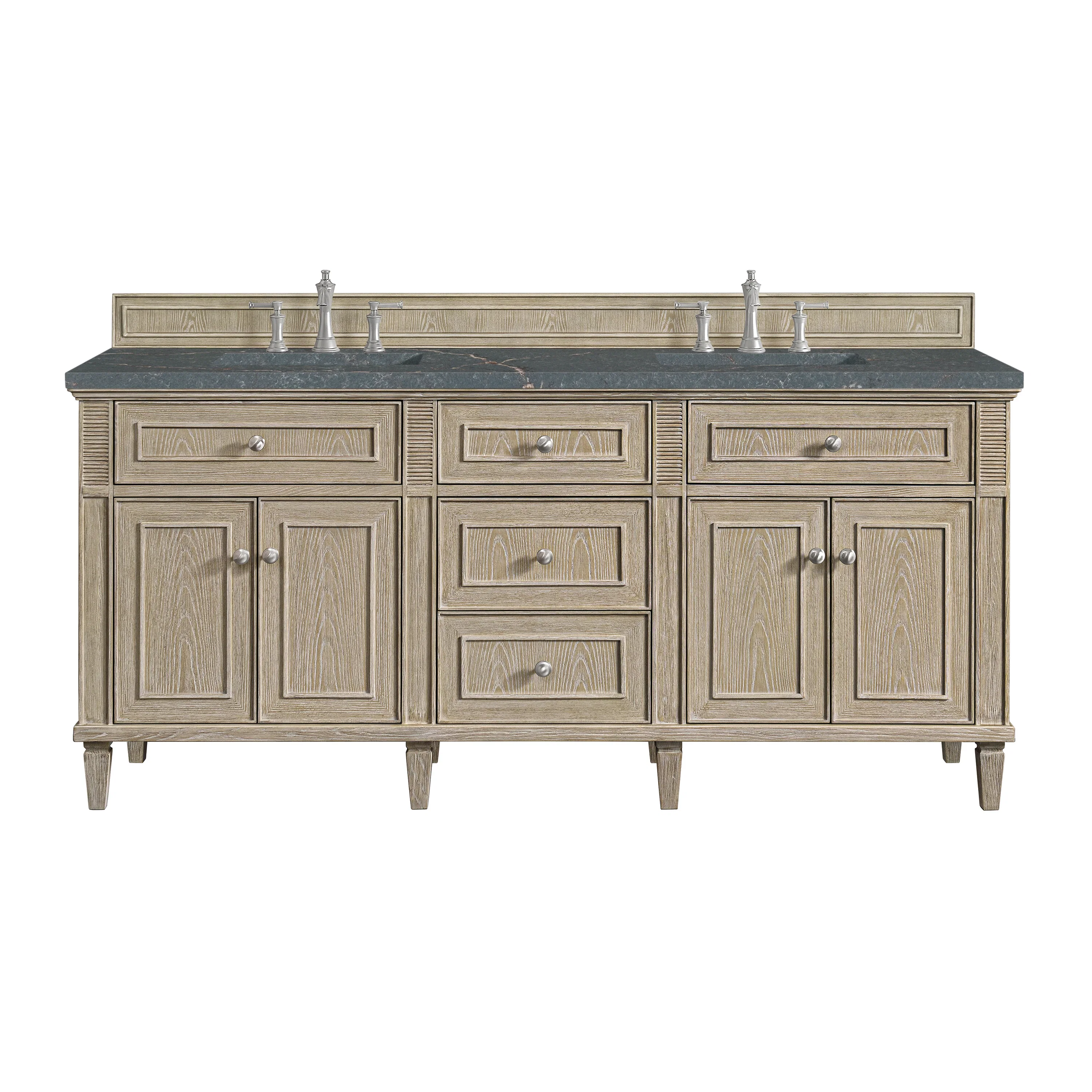 Lorelai 72" Double Vanity, Whitewashed Oak w/ 3 CM Parisien Bleu Silestone Top w/FreePower Wireless Charger