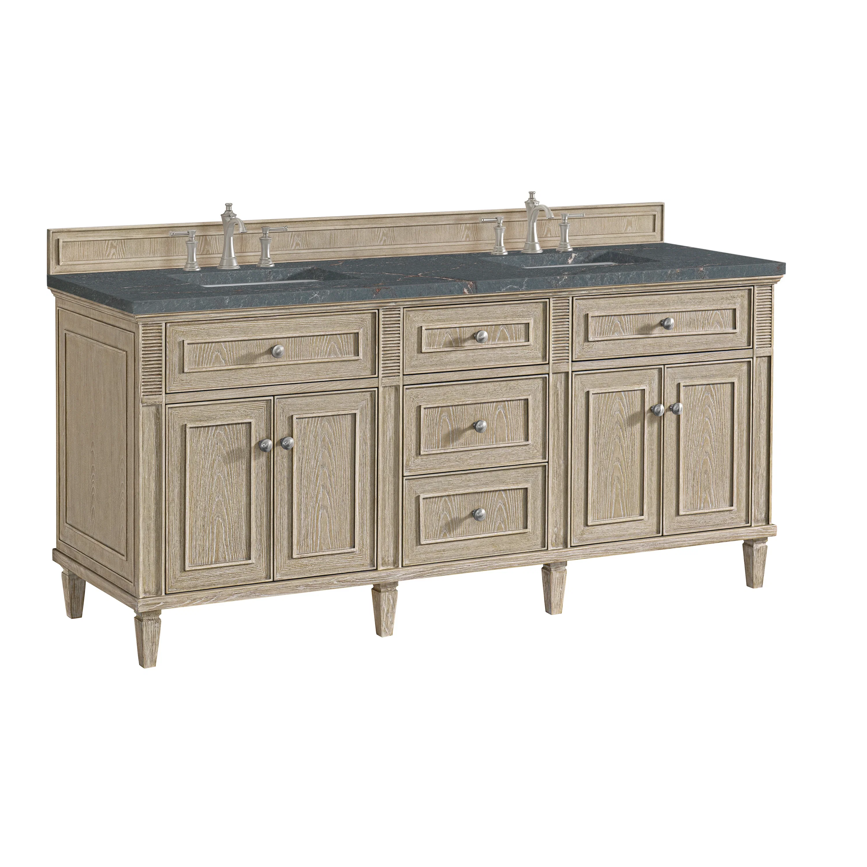 Lorelai 72" Double Vanity, Whitewashed Oak w/ 3 CM Parisien Bleu Silestone Top w/FreePower Wireless Charger