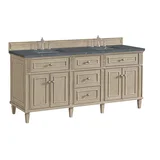 Lorelai 72" Double Vanity, Whitewashed Oak w/ 3 CM Parisien Bleu Silestone Top w/FreePower Wireless Charger