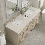 Lorelai 72" Double Vanity, Whitewashed Oak, w/ 3 CM Siberian Silestone Top w/FreePower Wireless Charger