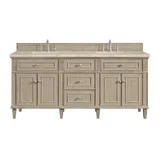 Lorelai 72" Double Vanity, Whitewashed Oak, w/ 3 CM Tajnar Eclos Top w/FreePower Wireless Charger