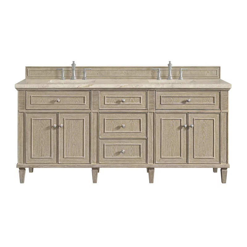 Lorelai 72" Double Vanity, Whitewashed Oak, w/ 3 CM Tajnar Eclos Top w/FreePower Wireless Charger