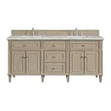 Lorelai 72" Double Vanity, Whitewashed Oak w/ 3 CM Victorian Silver Silestone Top w/FreePower Wireless Charger