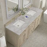 Lorelai 72" Double Vanity, Whitewashed Oak w/ 3 CM Victorian Silver Silestone Top w/FreePower Wireless Charger