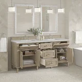 Lorelai 72" Double Vanity, Whitewashed Oak w/ 3 CM Victorian Silver Silestone Top w/FreePower Wireless Charger