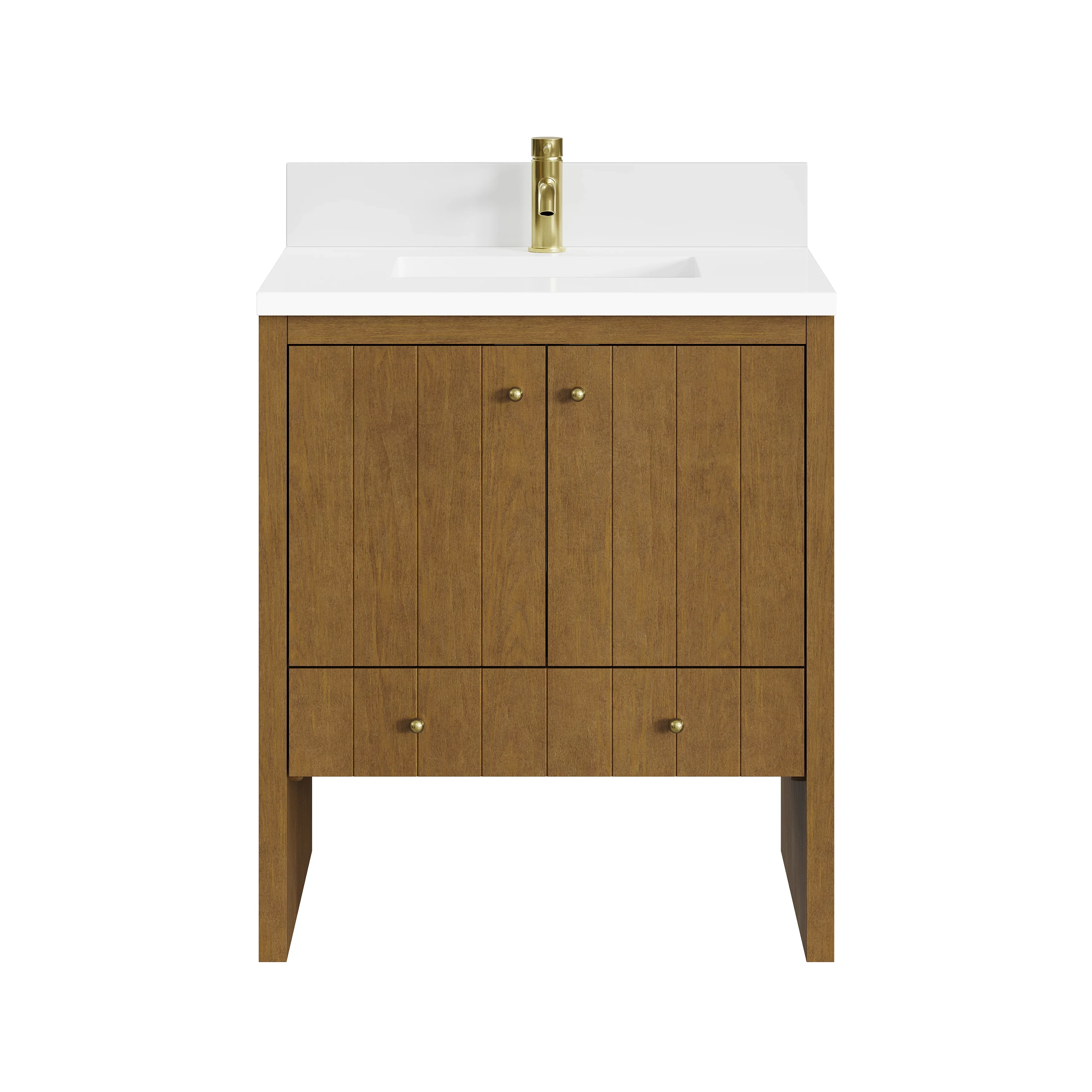 Hudson 30" Single Vanity, Honey Oak w/ Single Hole 3 CM White Zeus Silestone Top and Matching Backsplash