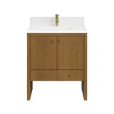 Hudson 30" Single Vanity, Honey Oak w/ Single Hole 3 CM White Zeus Silestone Top and Matching Backsplash
