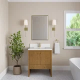 Hudson 30" Single Vanity, Honey Oak w/ Single Hole 3 CM White Zeus Silestone Top and Matching Backsplash