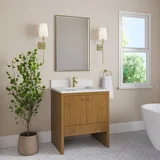 Hudson 30" Single Vanity, Honey Oak w/ Single Hole 3 CM White Zeus Silestone Top and Matching Backsplash
