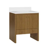 Hudson 30" Single Vanity, Honey Oak w/ Single Hole 3 CM White Zeus Silestone Top and Matching Backsplash