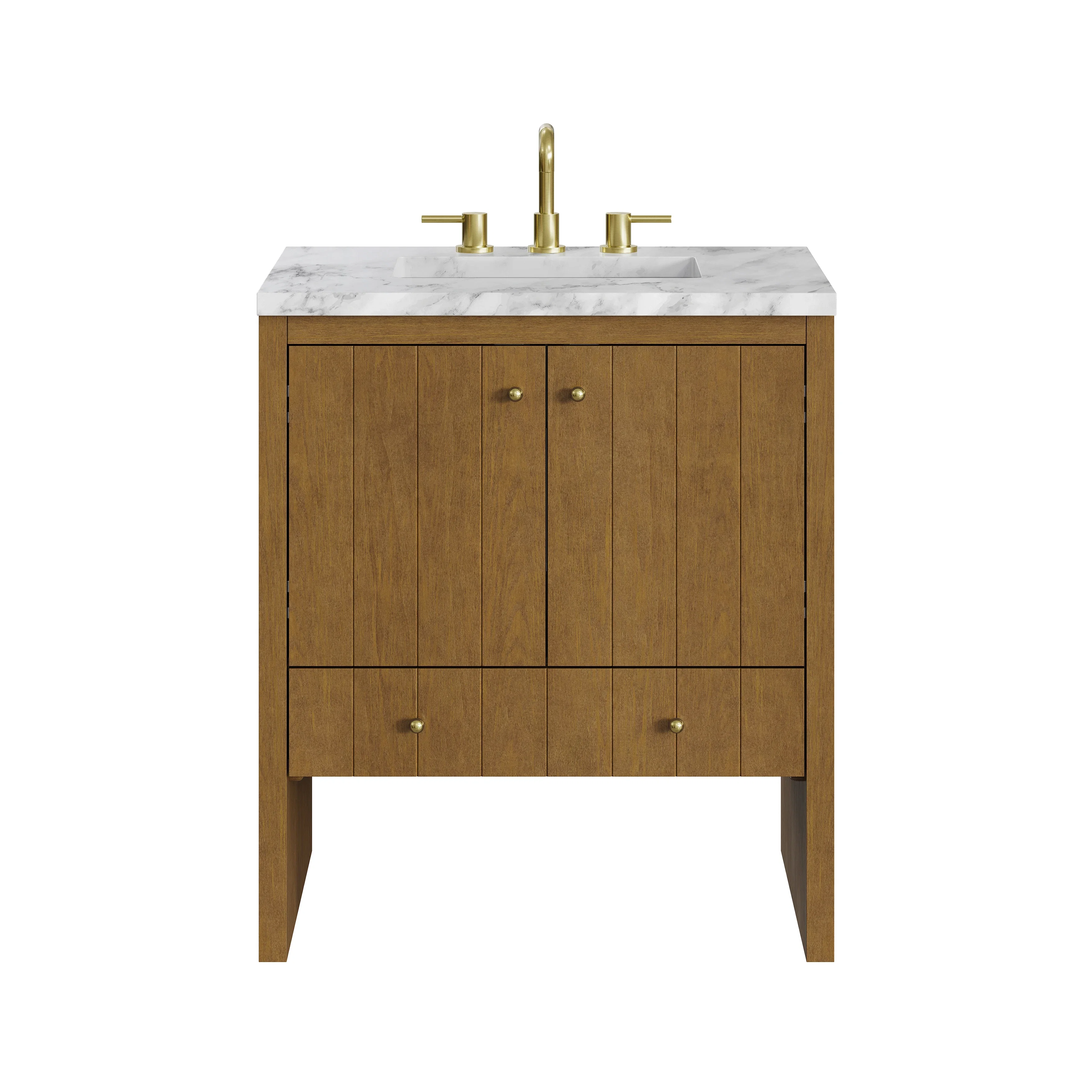 Hudson 30" Single Vanity, Honey Oak w/ 3 CM Carrara Marble Top